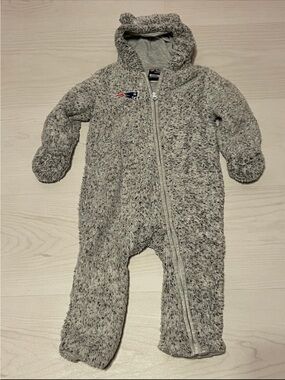 NFL Patriots Gray Sherpa Hooded Baby Footed One-Piece